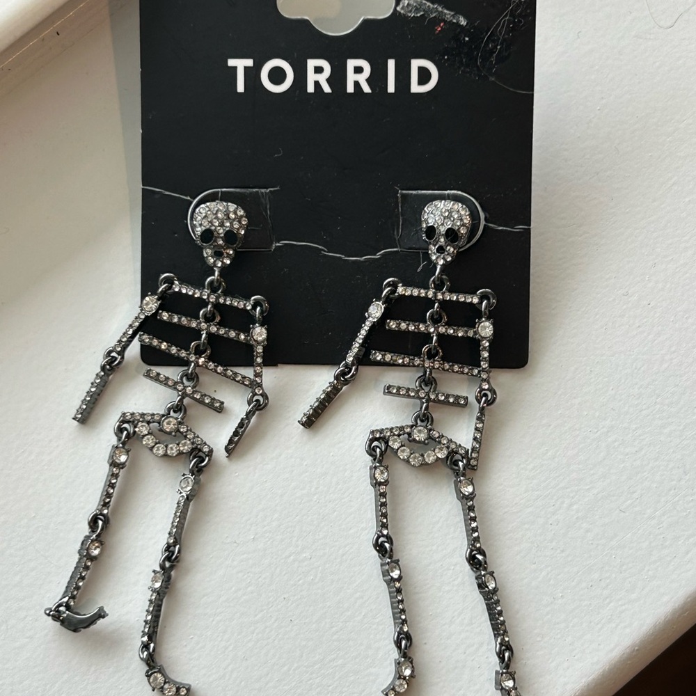 Torrid Silver Skeleton Earrings with Rhinestones